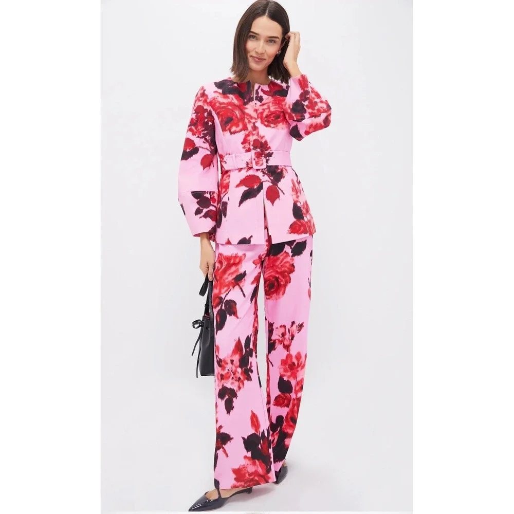 Tuckernuck Cerise Blossom Long Sleeve‎ Rhoda Tunic Top Pink Red Floral Belted 2
